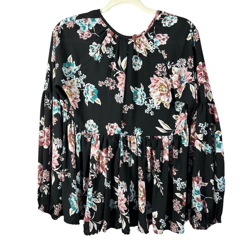 Altar'd State Floral Long Sleeve Blouse S Black Multicolor Polyester Women's Top - Picture 7 of 12
